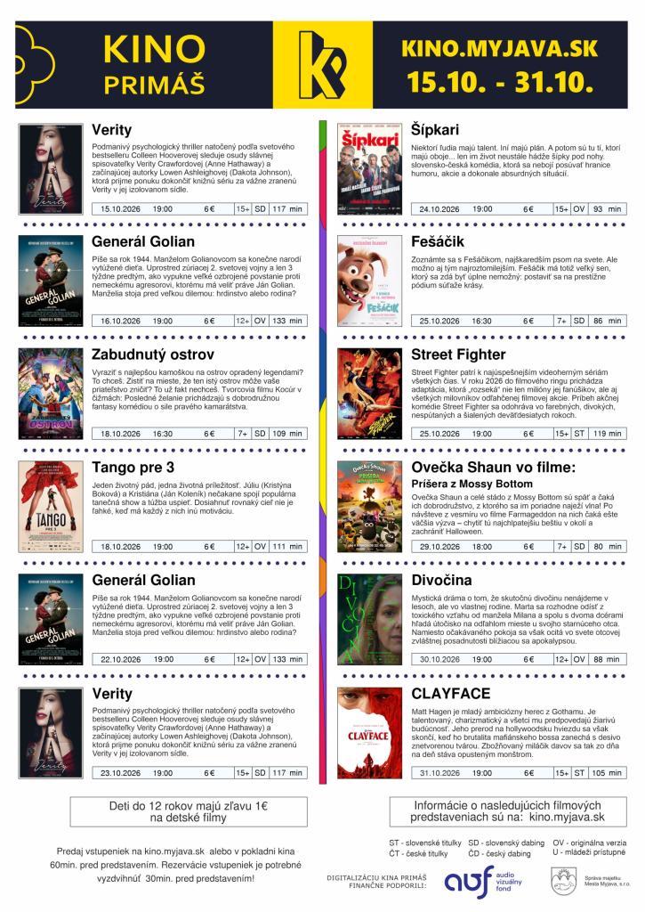 Program od&nbsp;15. októbra do&nbsp;31. októbra 2026