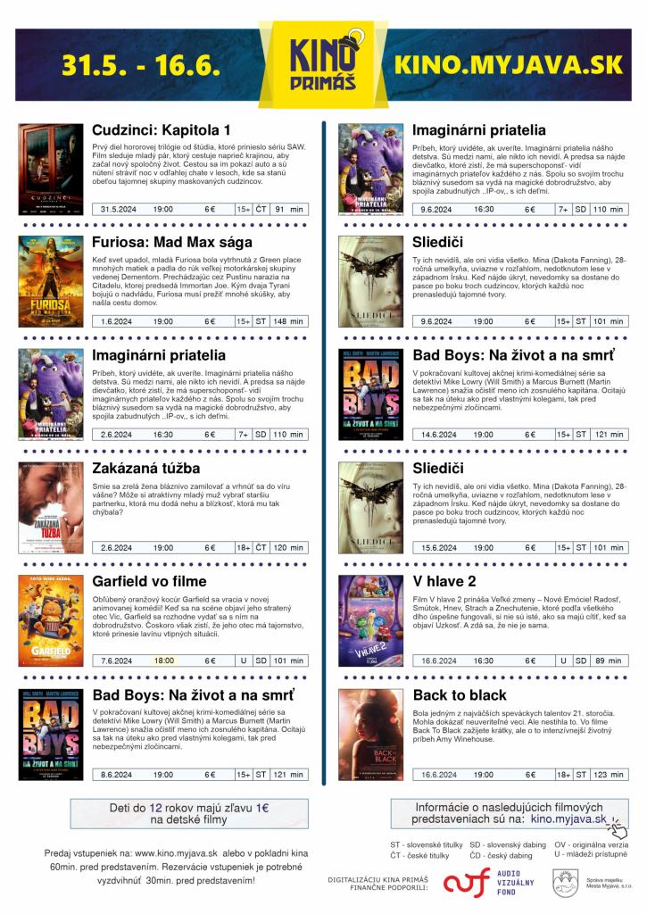 Program od&nbsp;31. mája do&nbsp;16. júna 2024