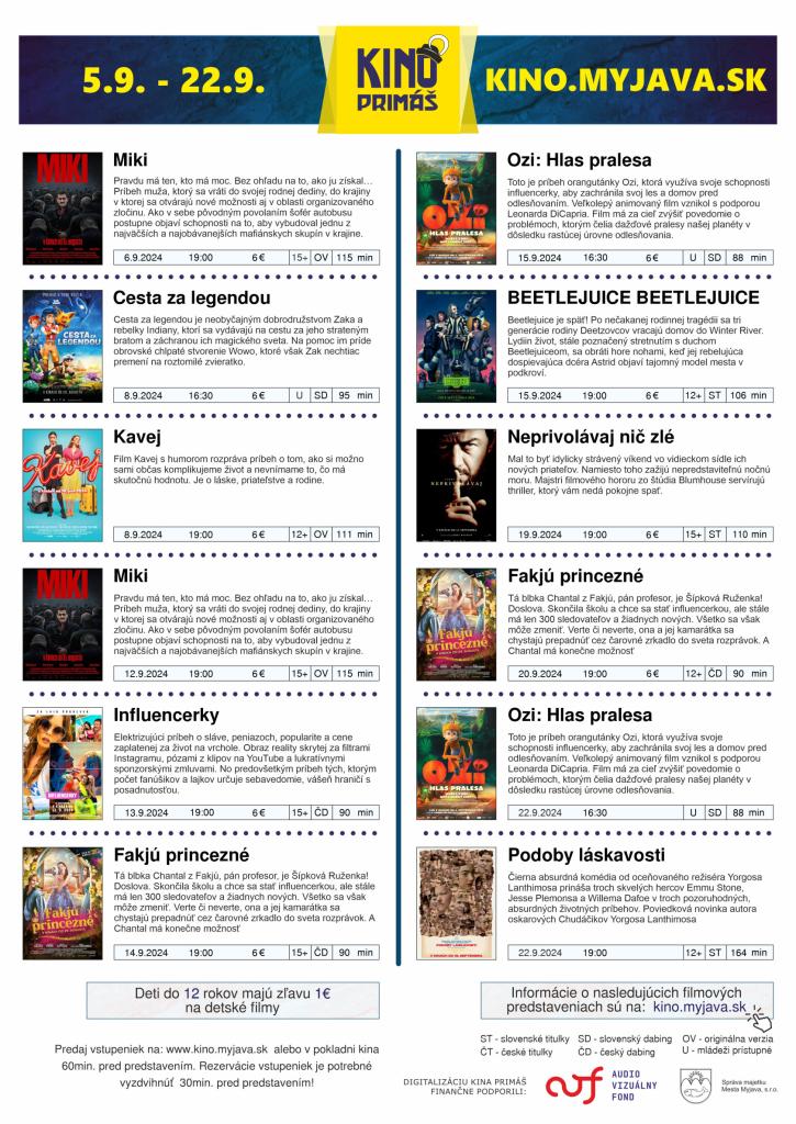 Program od&nbsp;5. septembra do&nbsp;22. septembra 2024