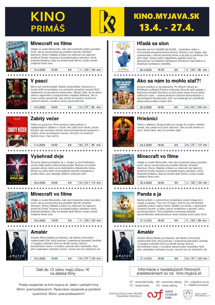 Program od 13. apríla do 27. apríla 2025